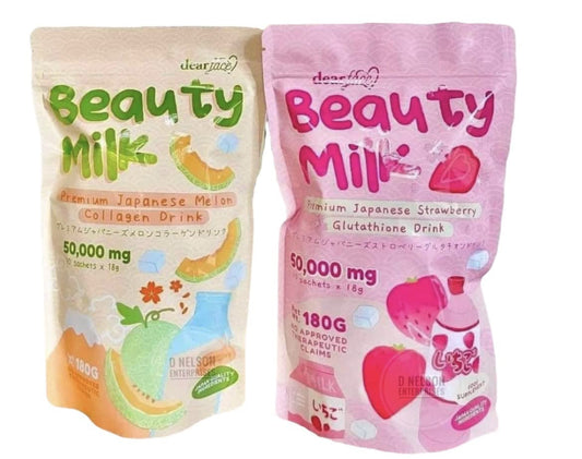 Dear Face Beauty Milk Strawberry two-pack front view showing convenient daily collagen packaging.