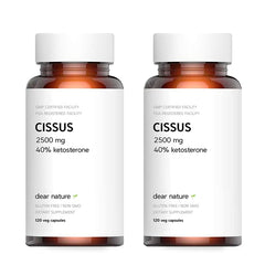 Dear Nature Cissus Extract bottle shows 2-pack and 2500mg formula for joint comfort