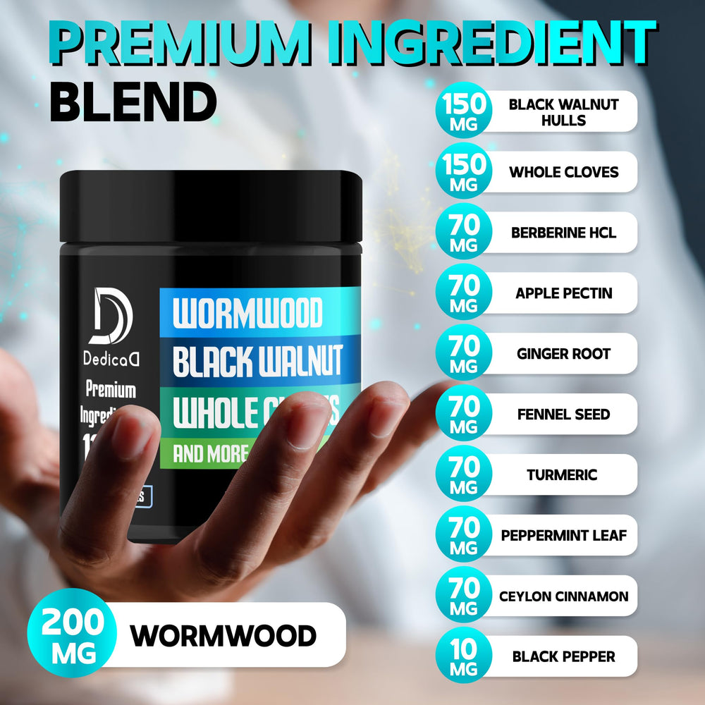 DEDICAD 11in1 Wormwood Capsules 180-count package for a three-month supply.