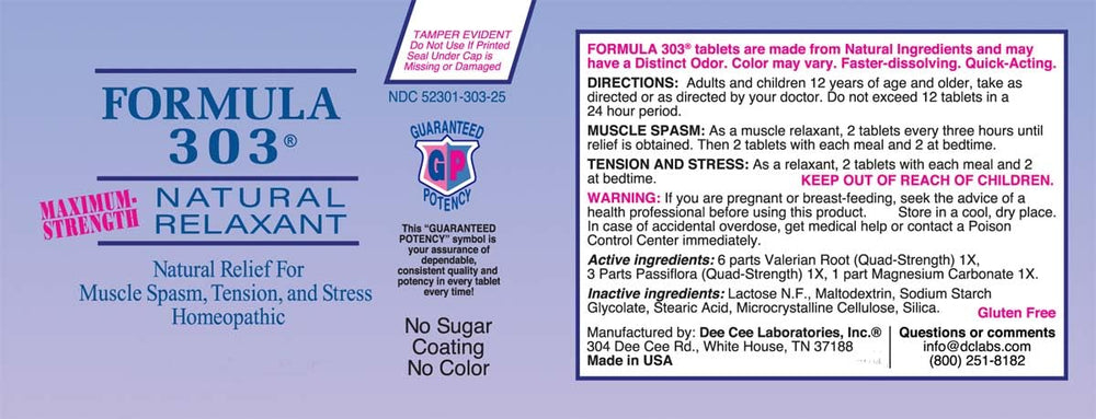 Dee Cee Laboratories Formula 303 set for daily use at night for relaxed muscles.