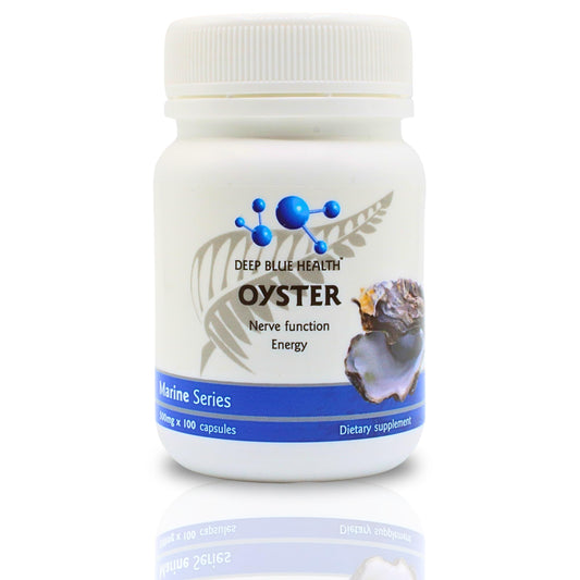 Deep Blue Health oyster extract powder capsules showing zinc intrinsic support for immunity.