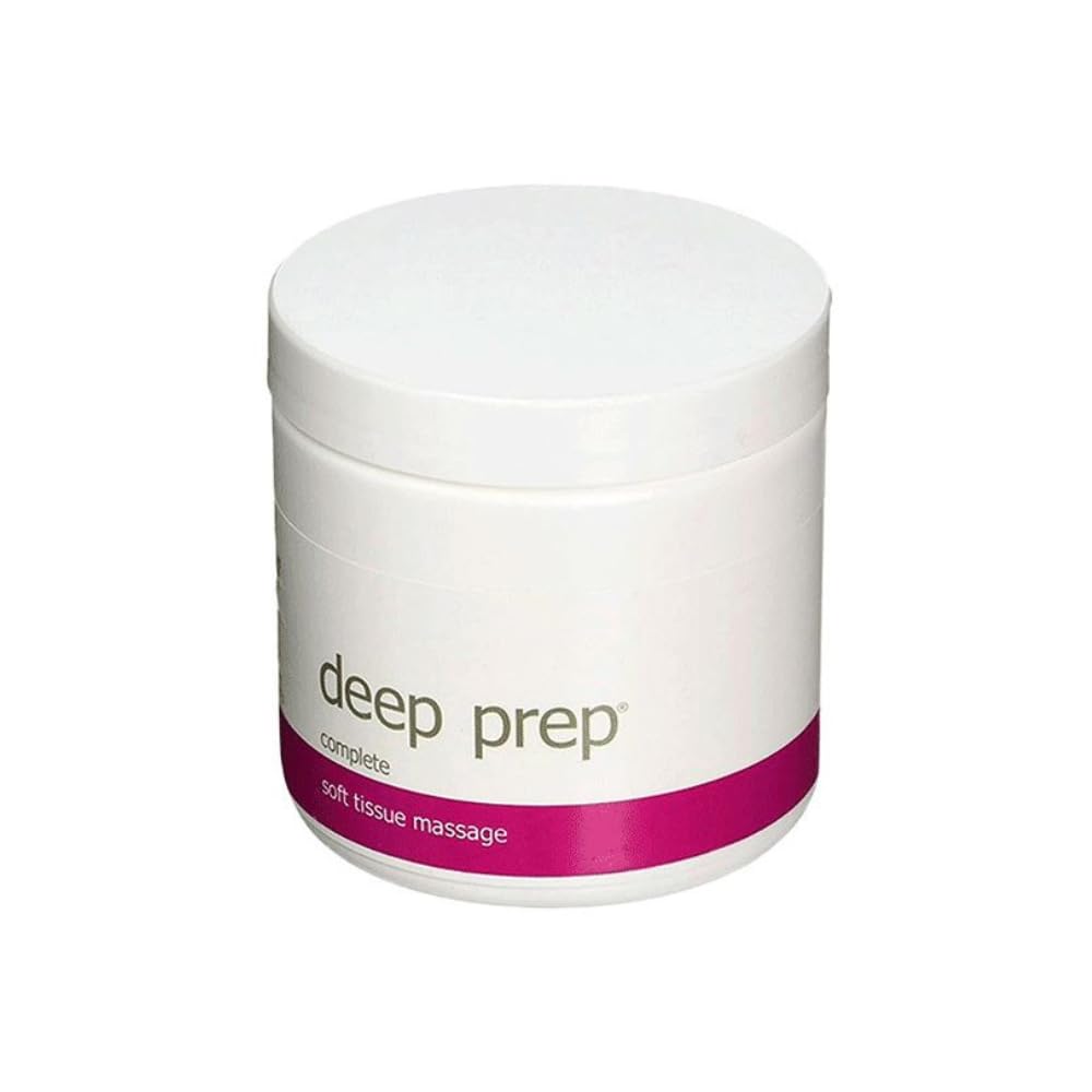 Deep Prep Complete Tissue Massage Cream tub demonstrates smooth glide for deep tissue work.