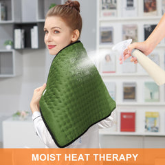 Person using Deepsoon heating pad on back and neck area