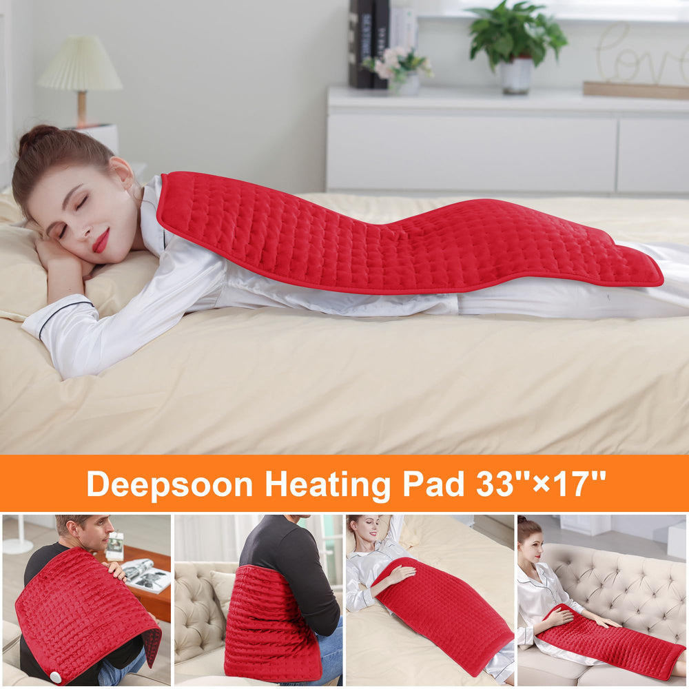 Deepsoon heating pad in bed provides soothing heat for nighttime relief.