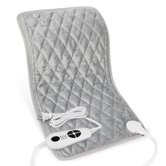 Deepsoon heating pad full gray view showing 24x12 inch coverage for back and shoulders.