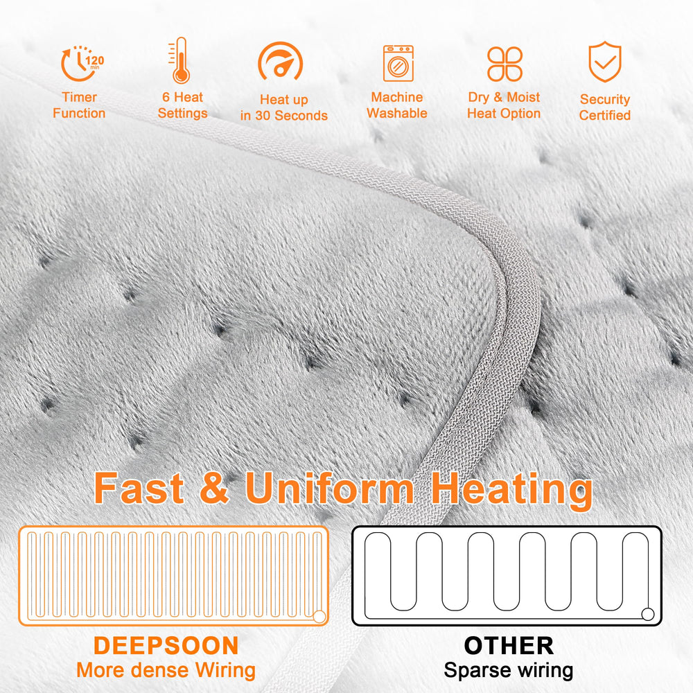 Deepsoon heating pad safety features with auto shut-off.