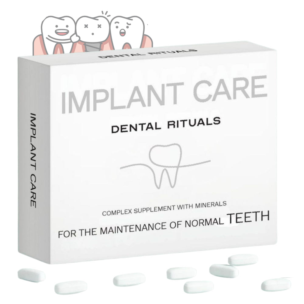 Dental Rituals Implant Care bottle promoting bone regeneration support for dental implants