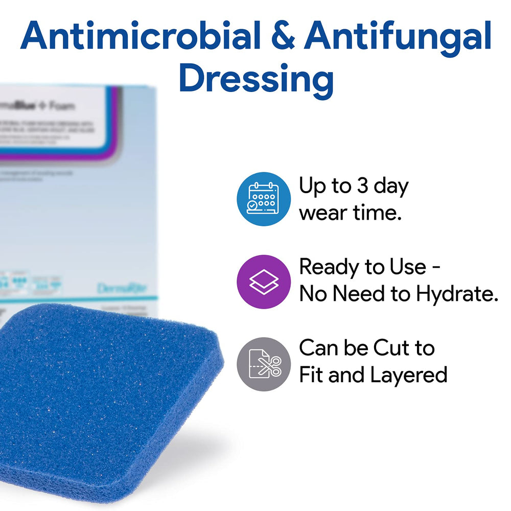 DermaBlue+ foam dressing 10-pack packaging for bulk purchases