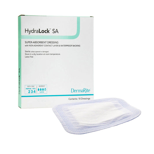 DermaRite HydraLock SA dressing with absorbent core traps exudate for drier surroundings.