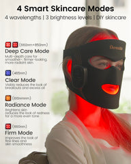 Dermita wireless mask with remote control for effortless session adjustments.