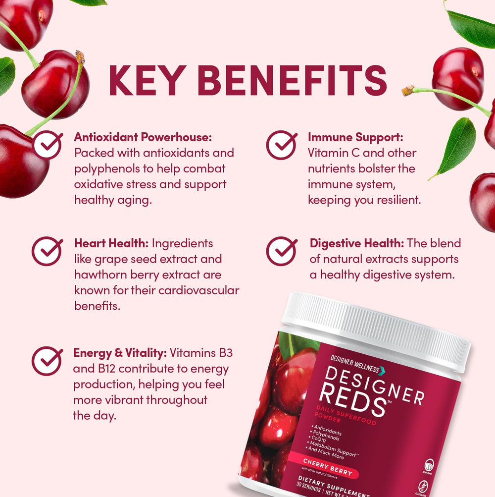 Designer Reds energy boost serve with scoop ready to mix