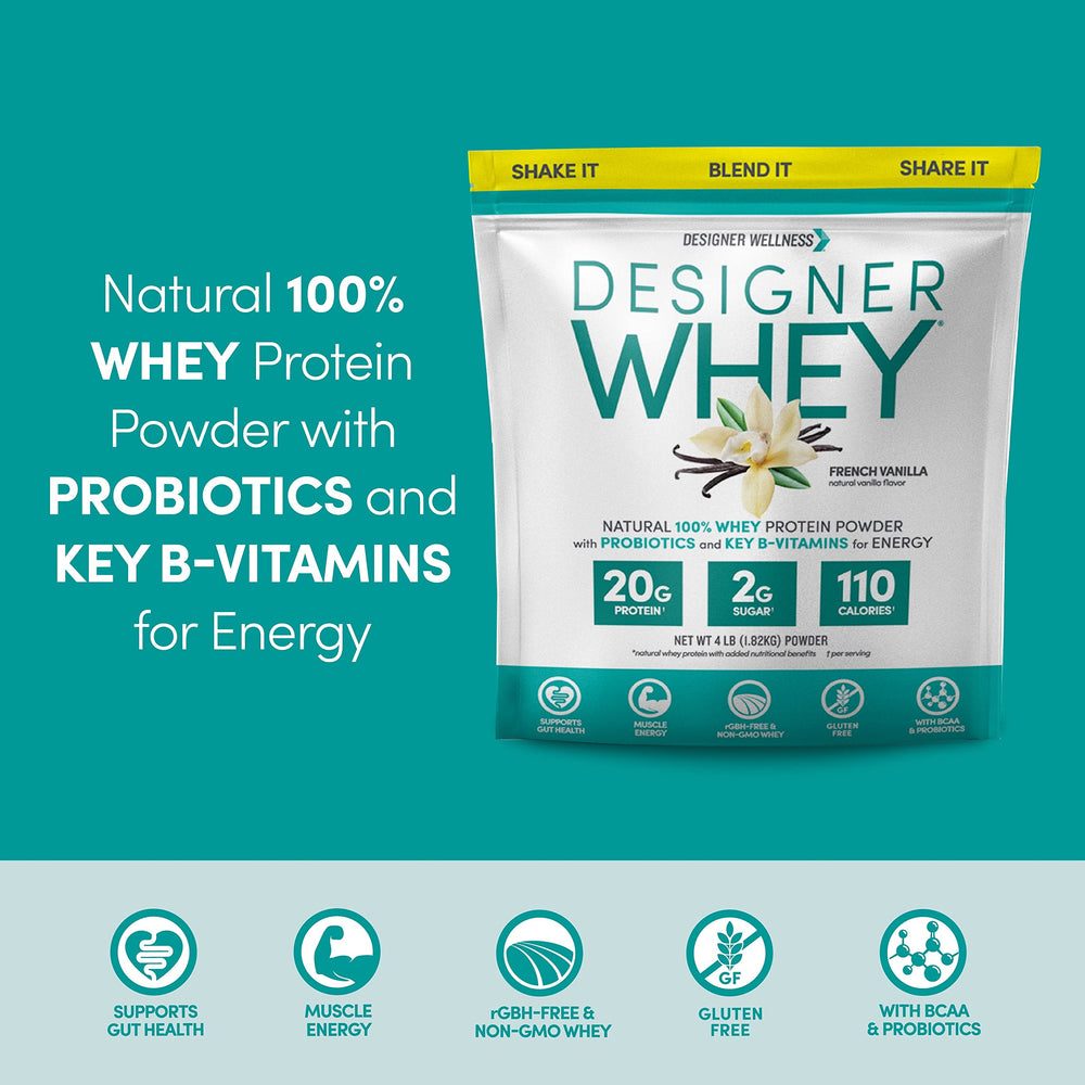 Designer Wellness Designer Whey being poured into a shaker for easy mixing