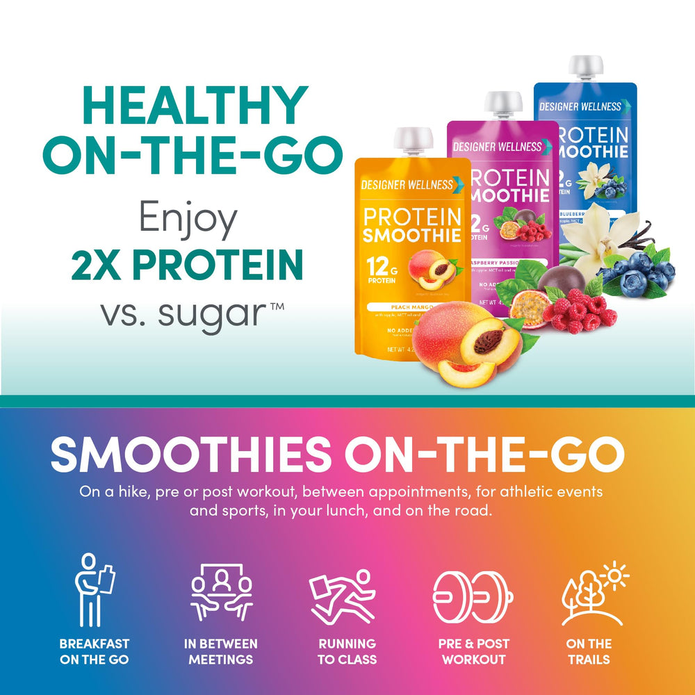 Designer Wellness Protein Smoothie fruit blend variety showcases bold flavors