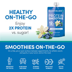Designer Wellness Protein Smoothie gluten-free badge visible for celiac-friendly snack.