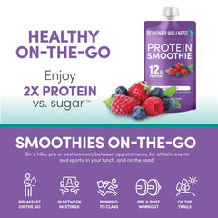 Designer Wellness smoothie close-up highlights creamy texture and natural fruit sweetness.