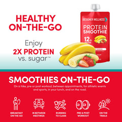 Designer Wellness Protein Smoothie nutrition panel emphasizes low carb and gluten-free.