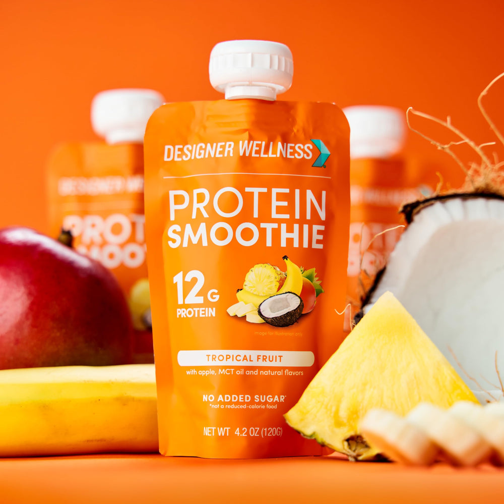 Designer Wellness Protein Smoothie on-the-go pack ready for travel and errands.