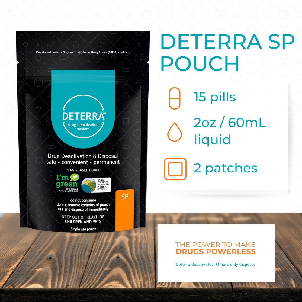 DETERRA pouch open-and-fill demonstrates simple at-home drug disposal.