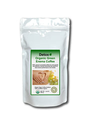 Detox Organic Green Enema Coffee packaging highlights GMP quality for safe cleansing routines.