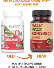 Close-up of DEVA CoQ10 lozenge dissolving for quick oral absorption.
