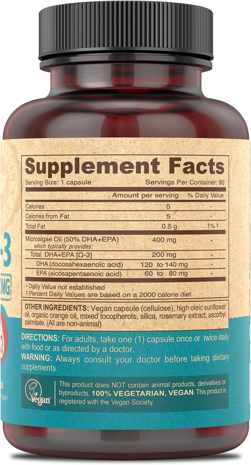 DEVA Omega-3 label closeup highlighting vegan and microalgae origin