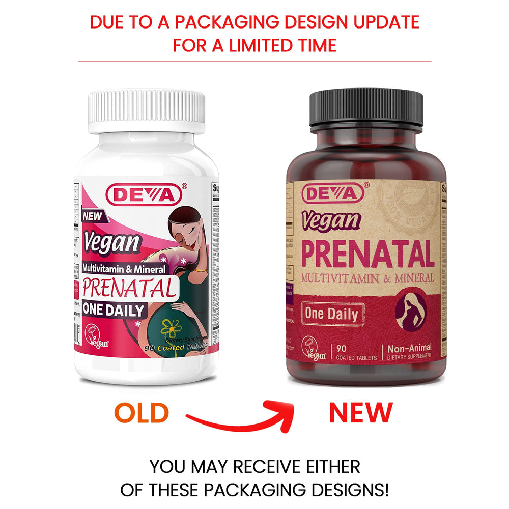 DEVA Prenatal vitamins bottle top view showing one-a-day convenience