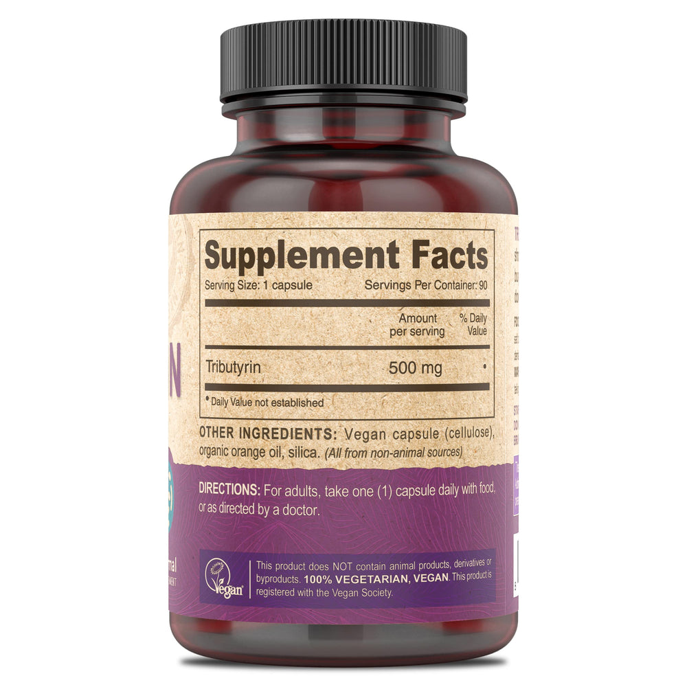 DEVA Tributyrin label displays ingredients and daily value for transparency.
