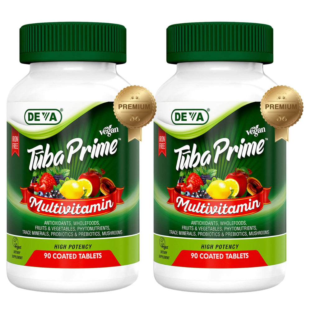 DEVA Tuba Prime green vegetable blend bottle supports daily nutrition with greens.