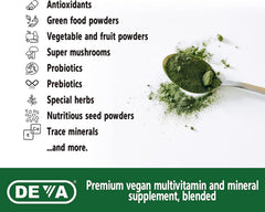 DEVA Tuba Prime probiotic bottle features six strains to support gut-friendly habits.
