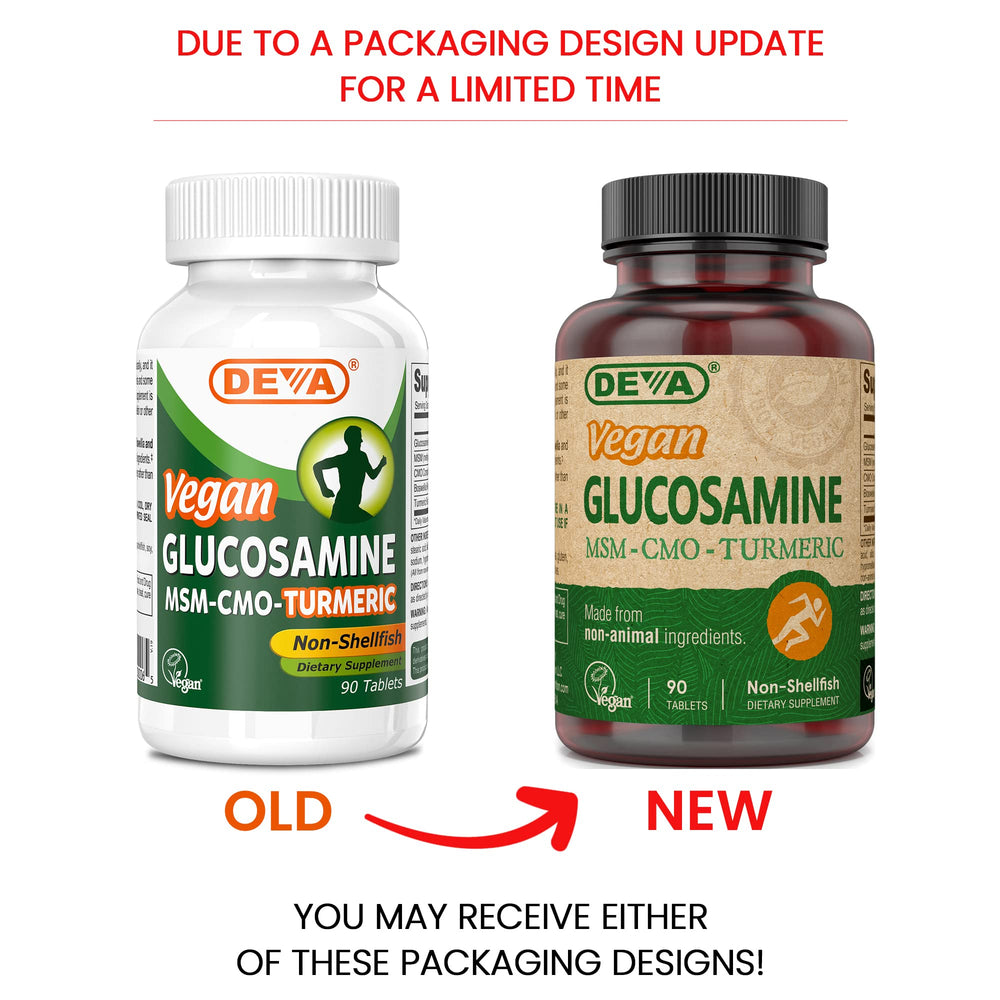 Close-up of DEVA vegan glucosamine capsules.