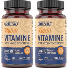 DEVA Vitamin E 400IU bottle with mixed tocopherols for daily antioxidant support
