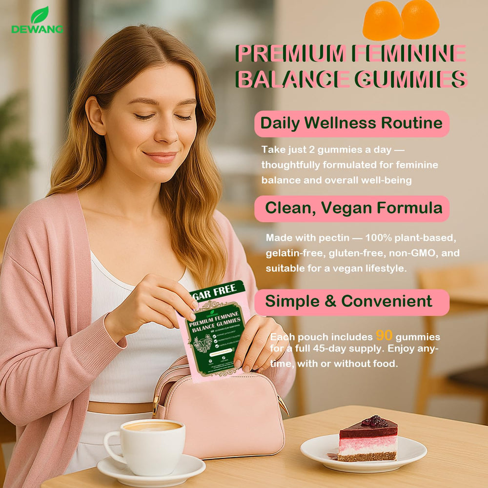 DEWANG packaging highlights vegan, gluten-free formula for confidence.