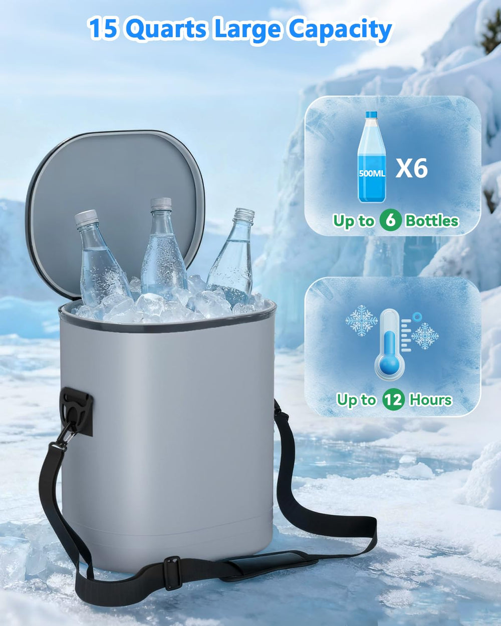 Dexcip portable ice bucket 15qt enables long cooling without refills