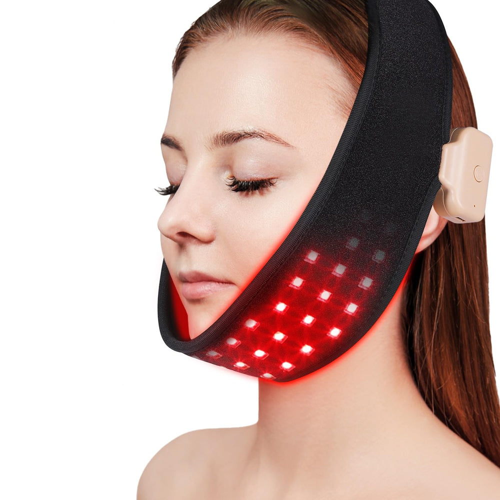 DGYAO 8-color therapy wrap on neck and chin promoting skin vitality.