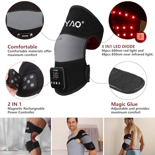 DGYAO D MAX knee wrap highlights red and near-infrared lights for deep comfort after activity.