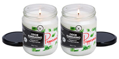 Dianne's Peppermint Two Pack candle lit creates a fresh, inviting glow.