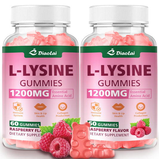 DIAOLAI L-Lysine gummies bottle displaying 1200mg dose for immune support