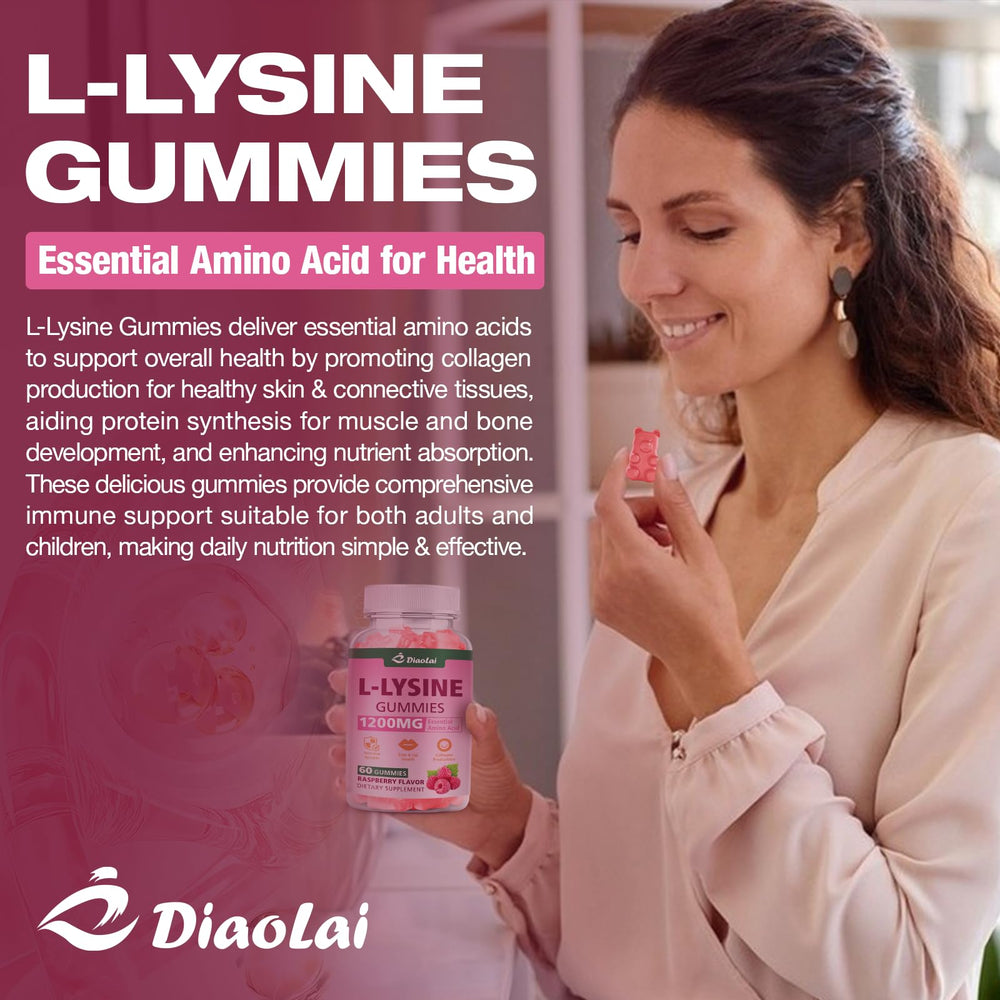 DIAOLAI L-Lysine gummies being poured from bottle for easy daily use