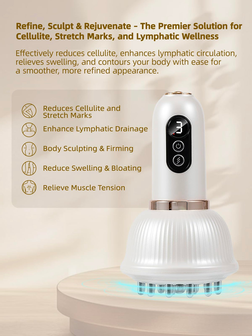 DiDEER anti-cellulite massage tool front view showing light and heat features