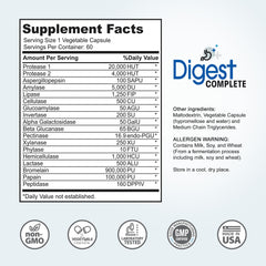 Digest Complete packaging shot reinforces trust and a 60-count supply