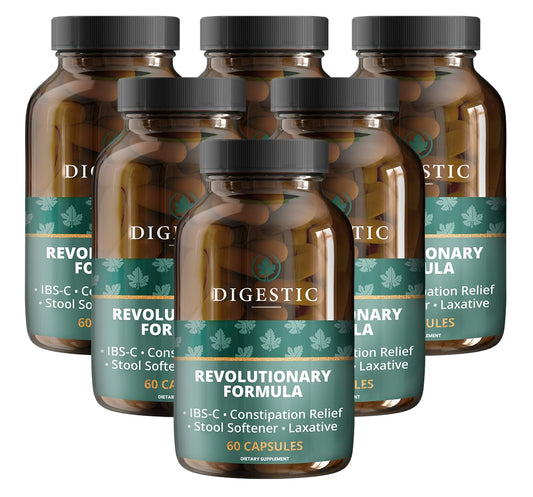 Digestic bottle pouring capsules, showcasing a gentle, natural relief option