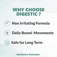 Front label of Digestic noting natural, non-addictive formulation.