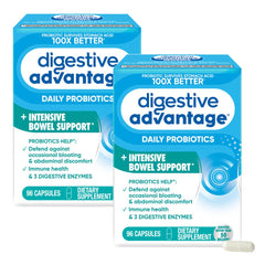 Digestive Advantage IBS probiotic bottle showing daily gut support and 1B CFU potency