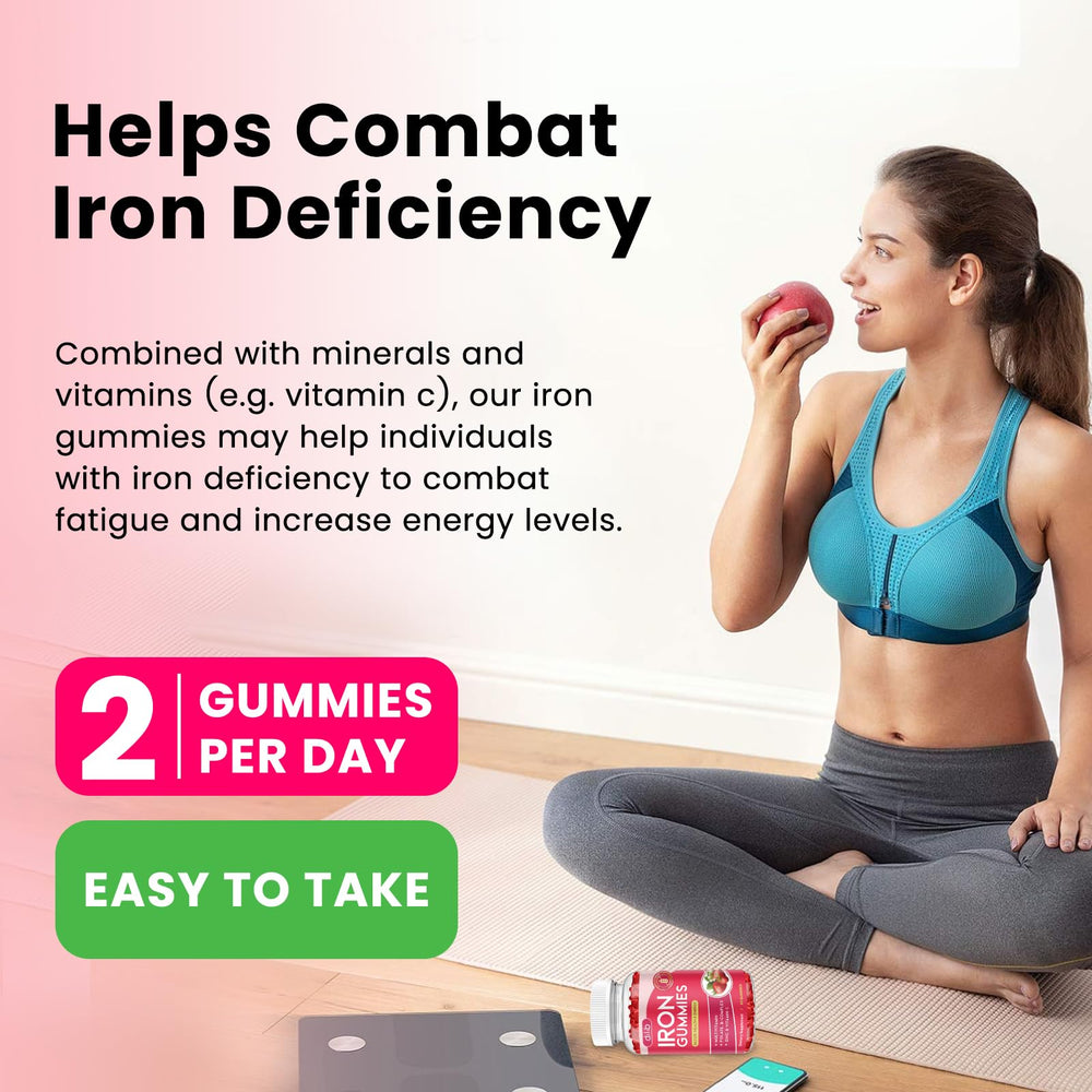 Dilib iron gummies promoting energy and immune support through B vitamins and vitamin C.