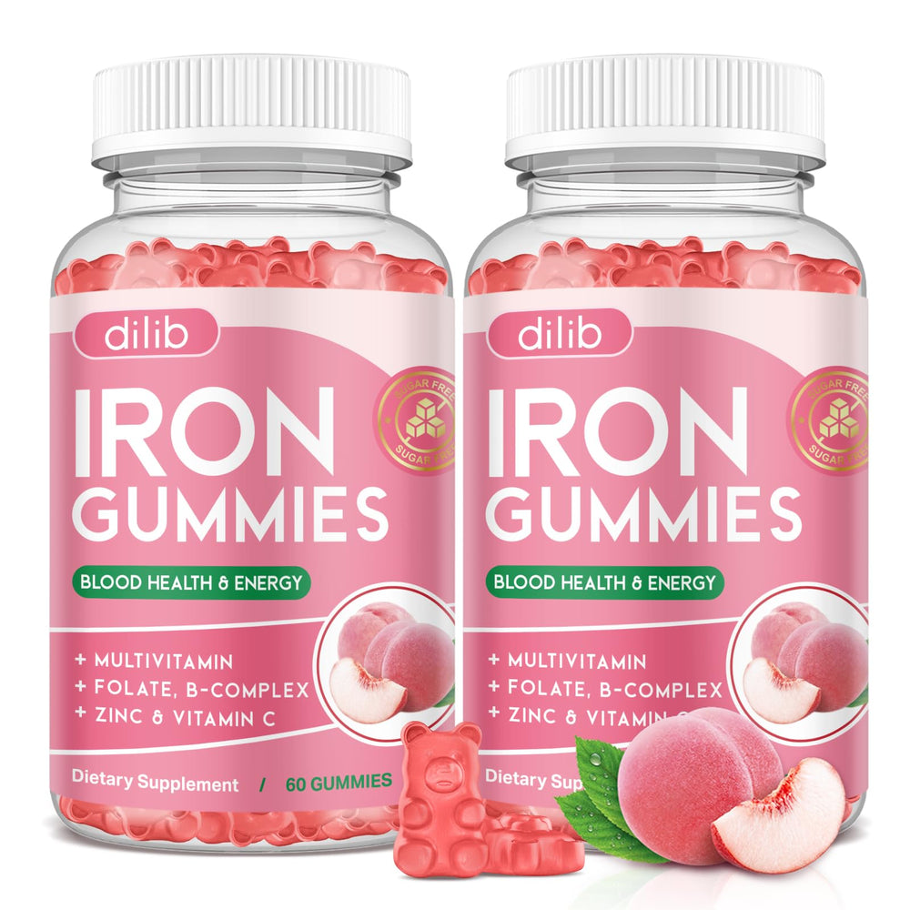 Dilib Iron Gummies bottle with peach flavor for easy daily iron support.