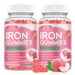 Dilib Iron Gummies bottle with peach flavor for easy daily iron support.