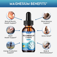 Dilib magnesium citrate liquid drops dropper demonstrates precise dosing for stress relief and relaxation.