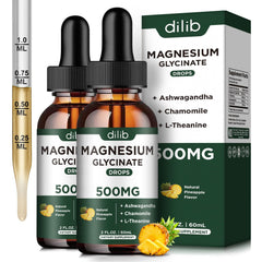 Dilib magnesium glycinate liquid drops bottle pour for easy dosing and fast absorption.