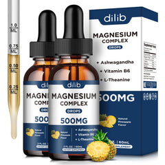 Dilib Magnesium Glycinate Liquid Drops bottle highlights fast absorption for daily use.