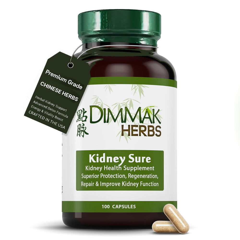 Dimmak Herbs Kidney Sure bottle label showing organic formula for renal support